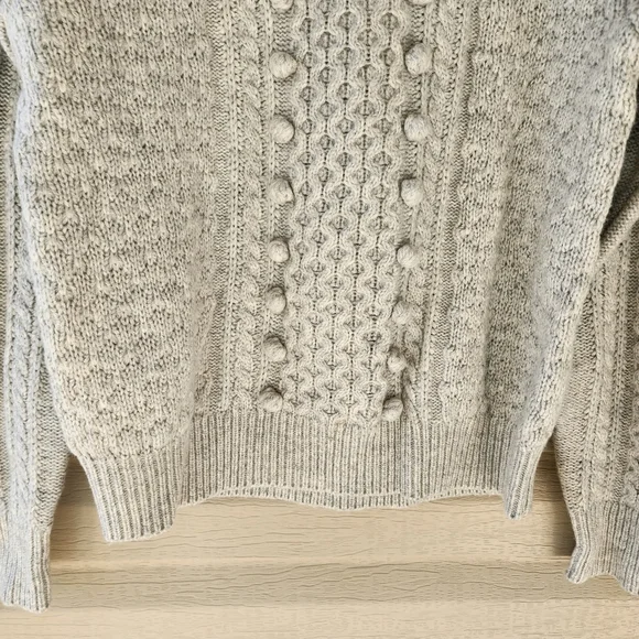 J. Crew Popcorn cable knit gray sweater Crew & Scoop Necks